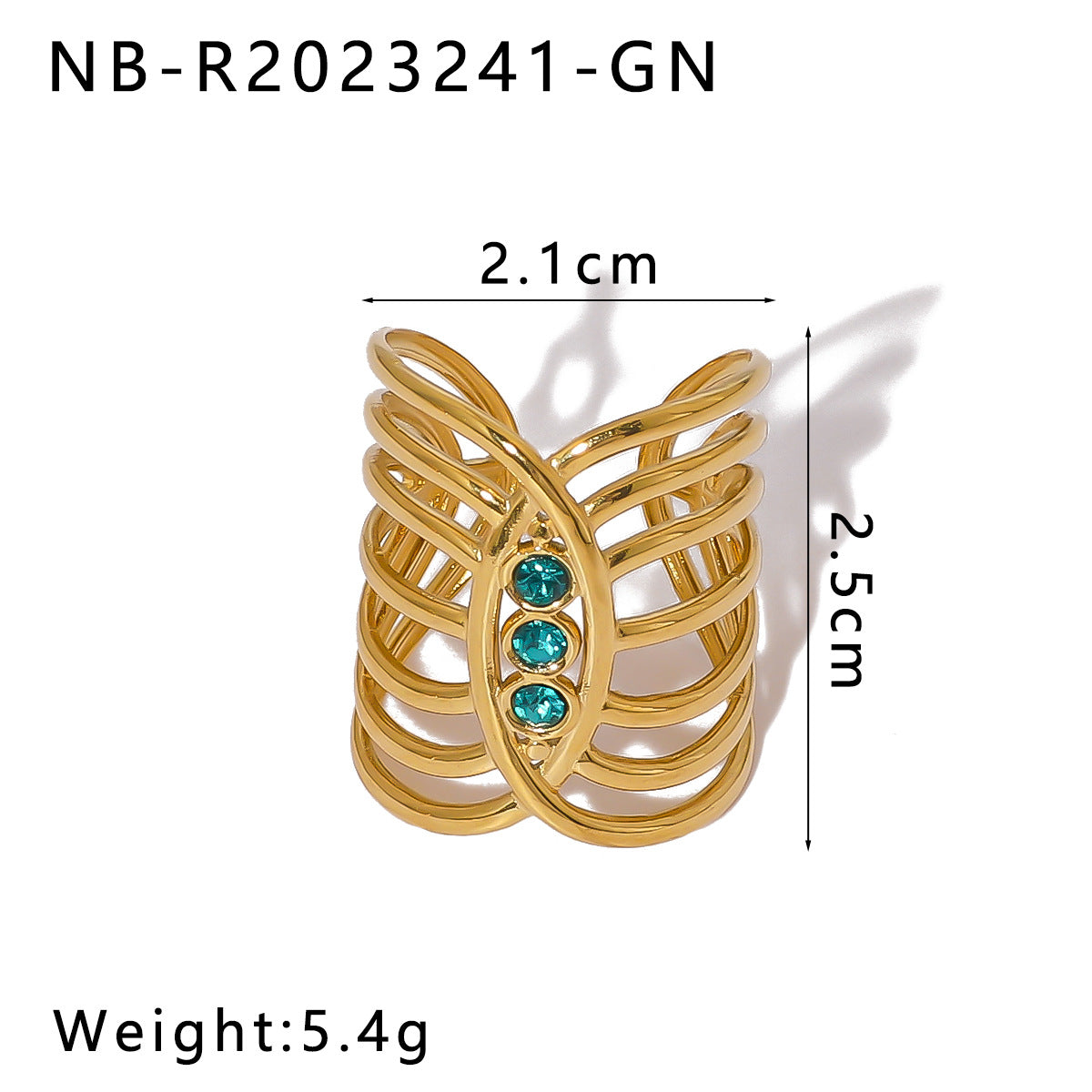 Anello geometrico in acciaio inossidabile stile vintage con placcatura in oro 18 carati e intarsio in pietra naturale da donna