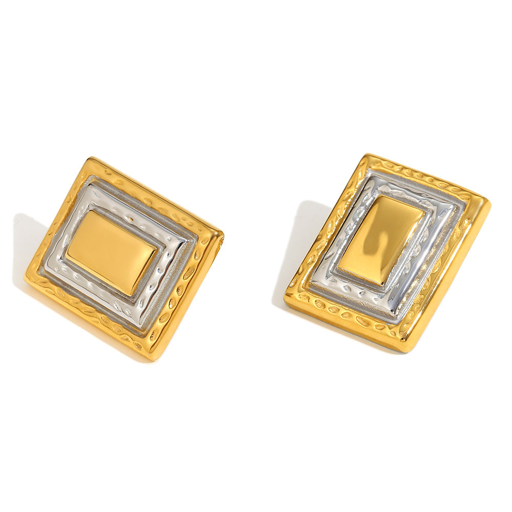 Orecchini a perno con cornice geometrica in acciaio inossidabile con placcatura in oro 18 carati da donna, design alla moda per l'ufficio