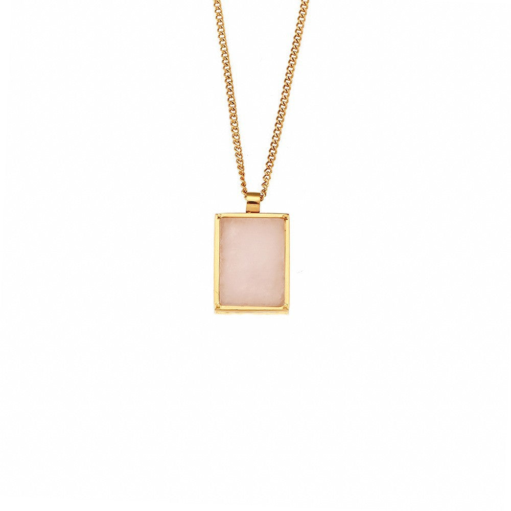Vintage Style Geometric Round Enamel Pendant Necklace in Titanium Steel with 18K Gold Plating for Women