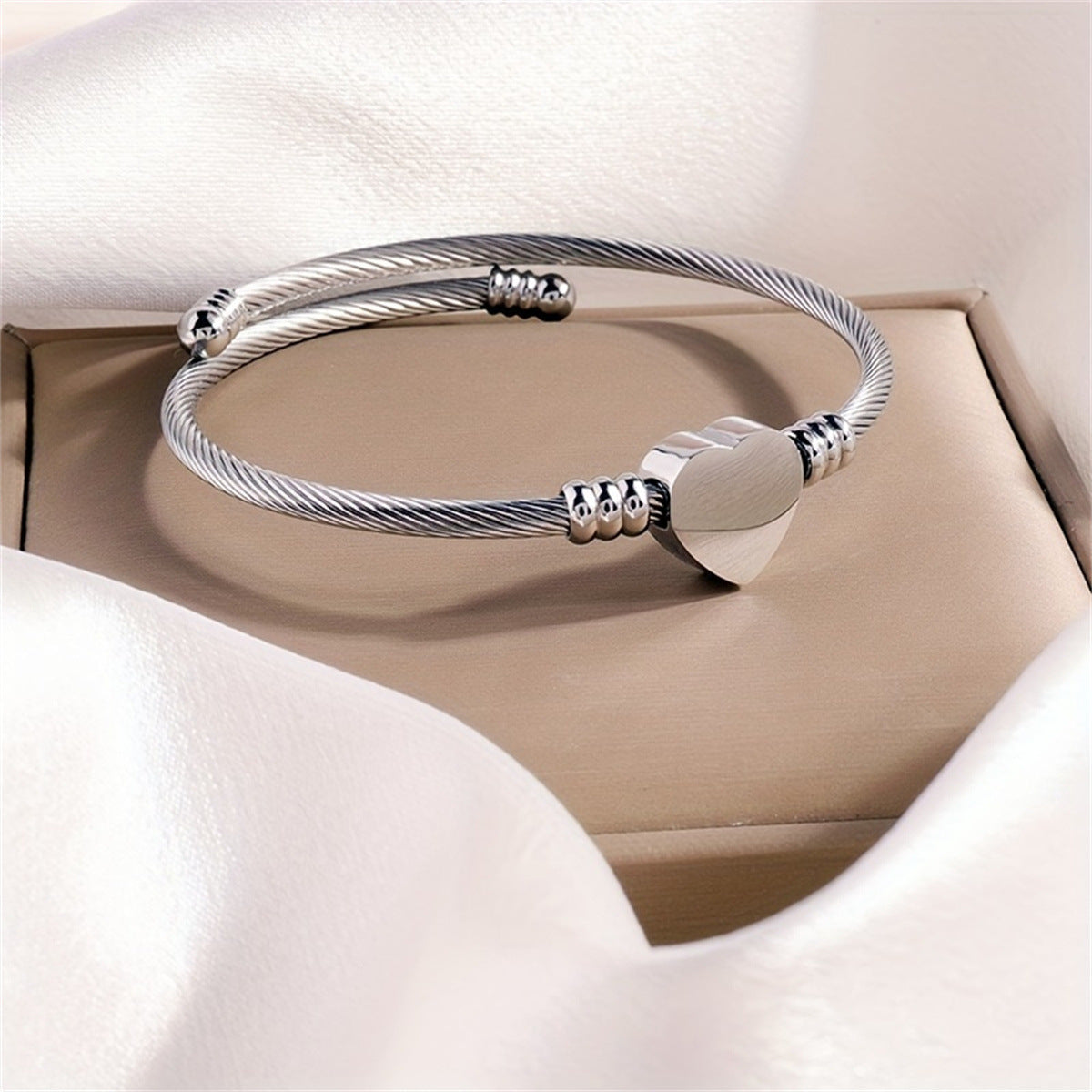 Minimalist Heart-Shaped Stainless Steel Bracelet for Women with Polished Finish