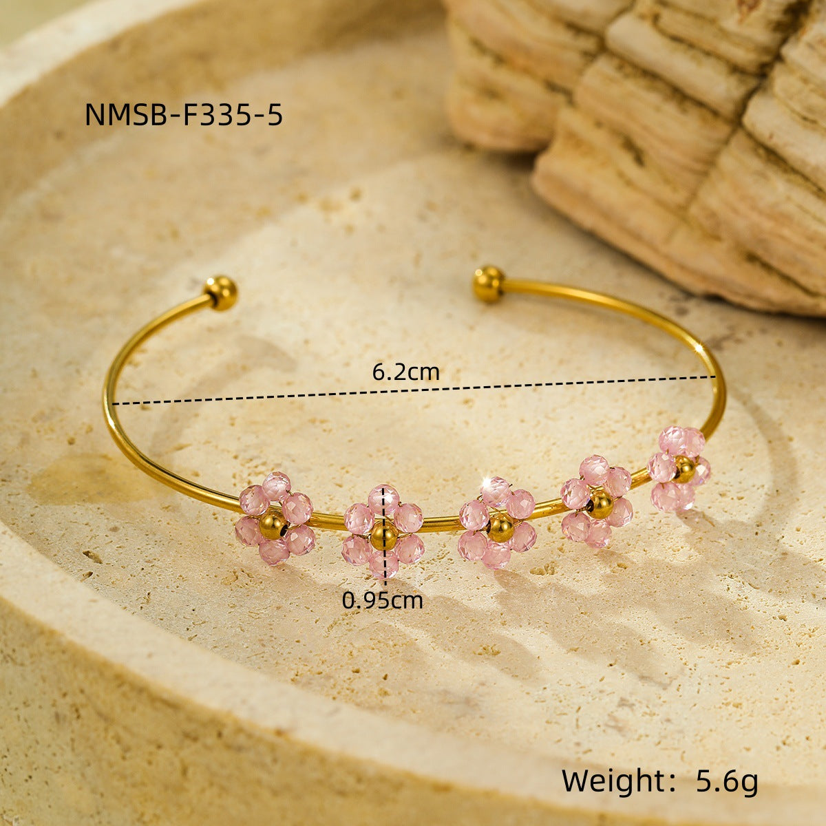 Bracciale a fiore minimalista elegante in acciaio al titanio e zircone con finitura placcata da donna