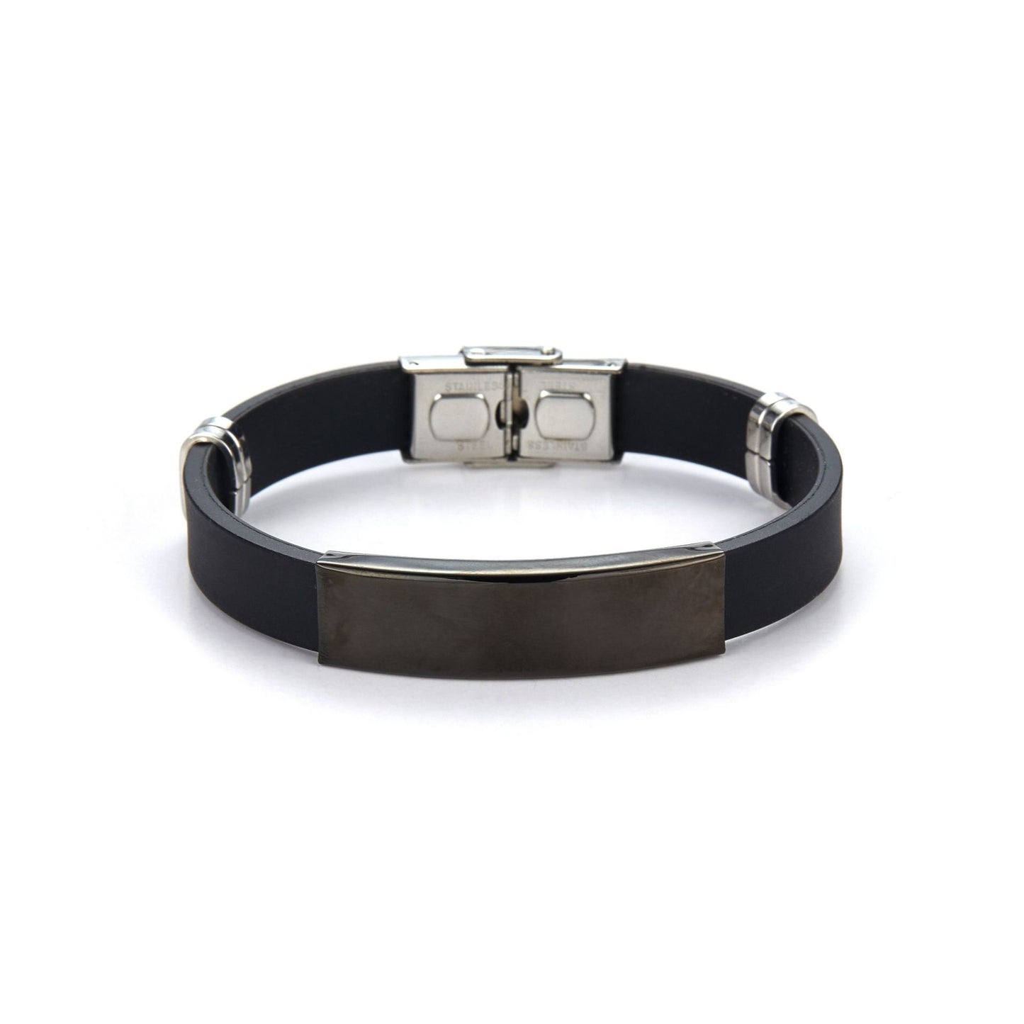 Elegante braccialetto in pelle intrecciata in acciaio inossidabile geometrico alla moda per uomo e donna con finitura placcata e incisione personalizzata, idea regalo
