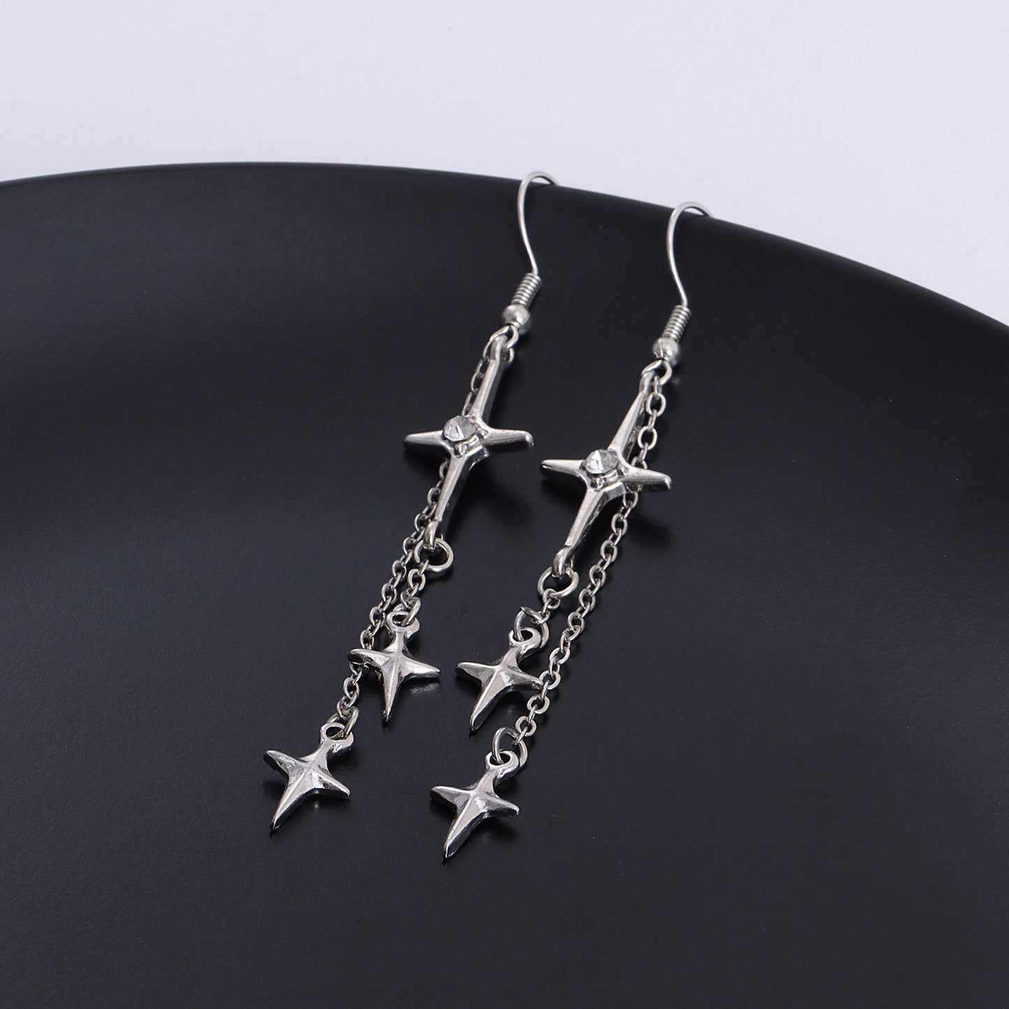 Geometric Cross Star Tassel Dangle Earrings for Women with Alloy Base and Plated Finish