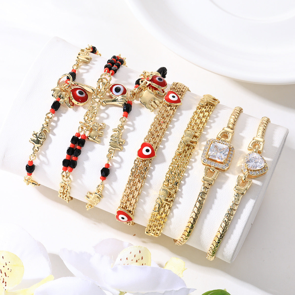 Bohemian Style Evil Eye Elephant Bracelet for Women with Cartoon Animal Design and Geometric Shapes in Plated Copper