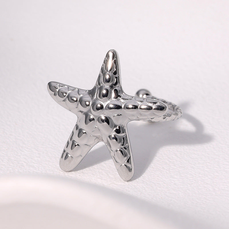 Minimalist Star-Shaped Stainless Steel Ring with Plated Finish for Women, Hypoallergenic Adjustable Open Band Jewelry