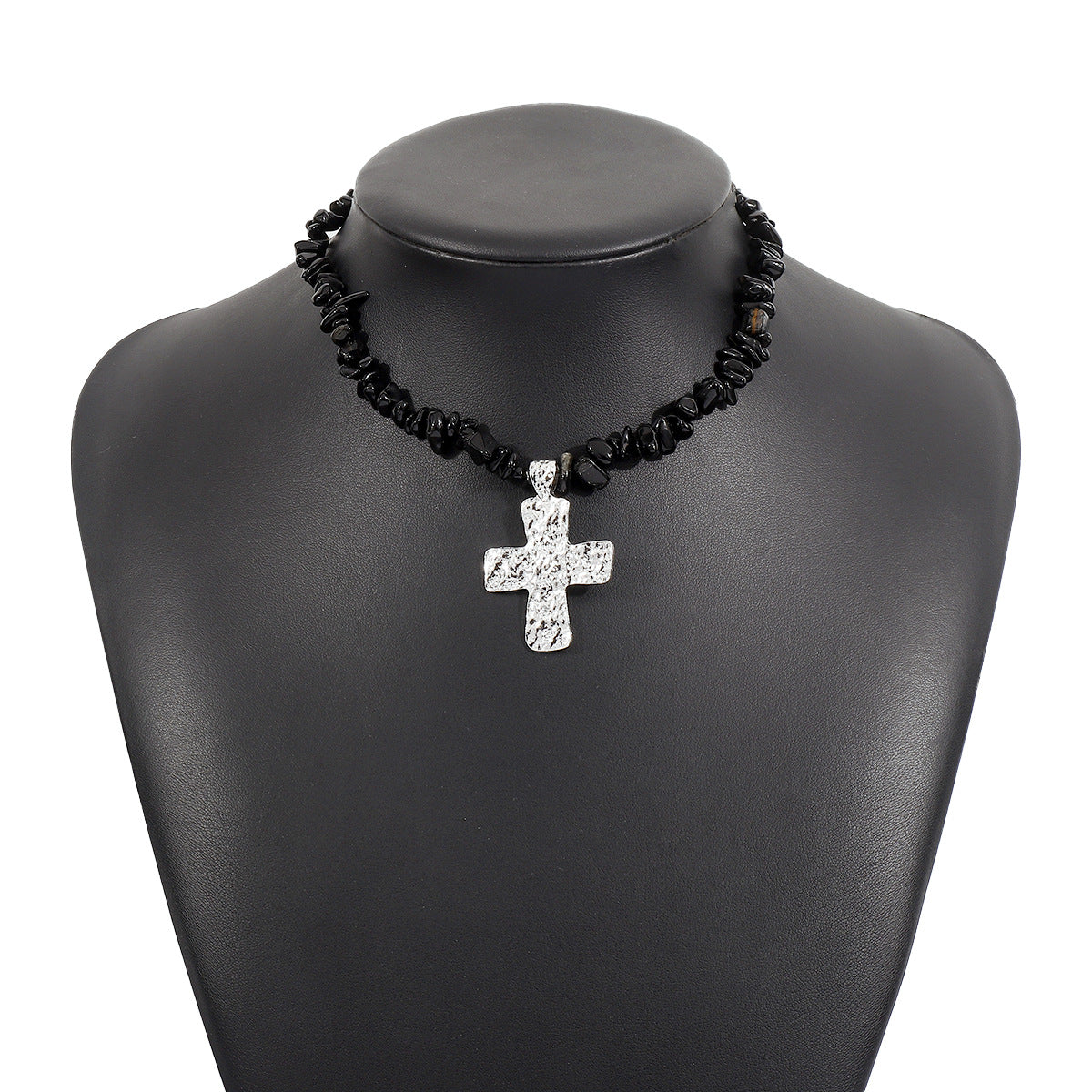 Collar con colgante de piedra irregular geométrica vintage con diseño de cruz en acabado chapado en aleación para mujer