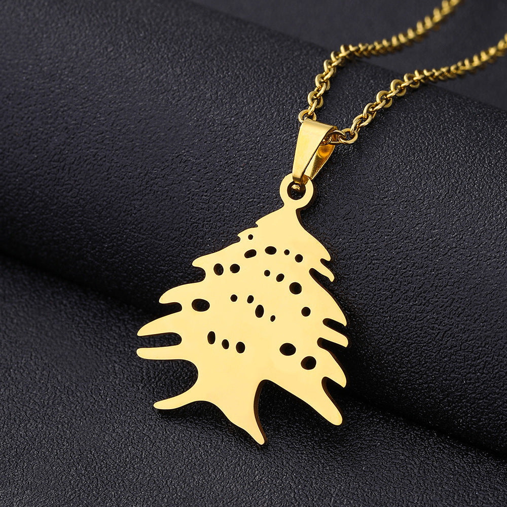 Collana con ciondolo a emblema nazionale libanese, geometrica, minimalista, alla moda, in acciaio al titanio placcato, per coppie