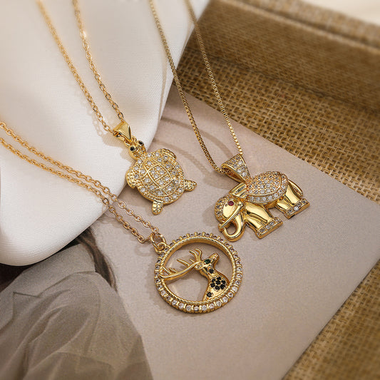 Collana con Pendente Minimalista a Forma di Animale in Rame Placcato Oro e Zircone da Donna