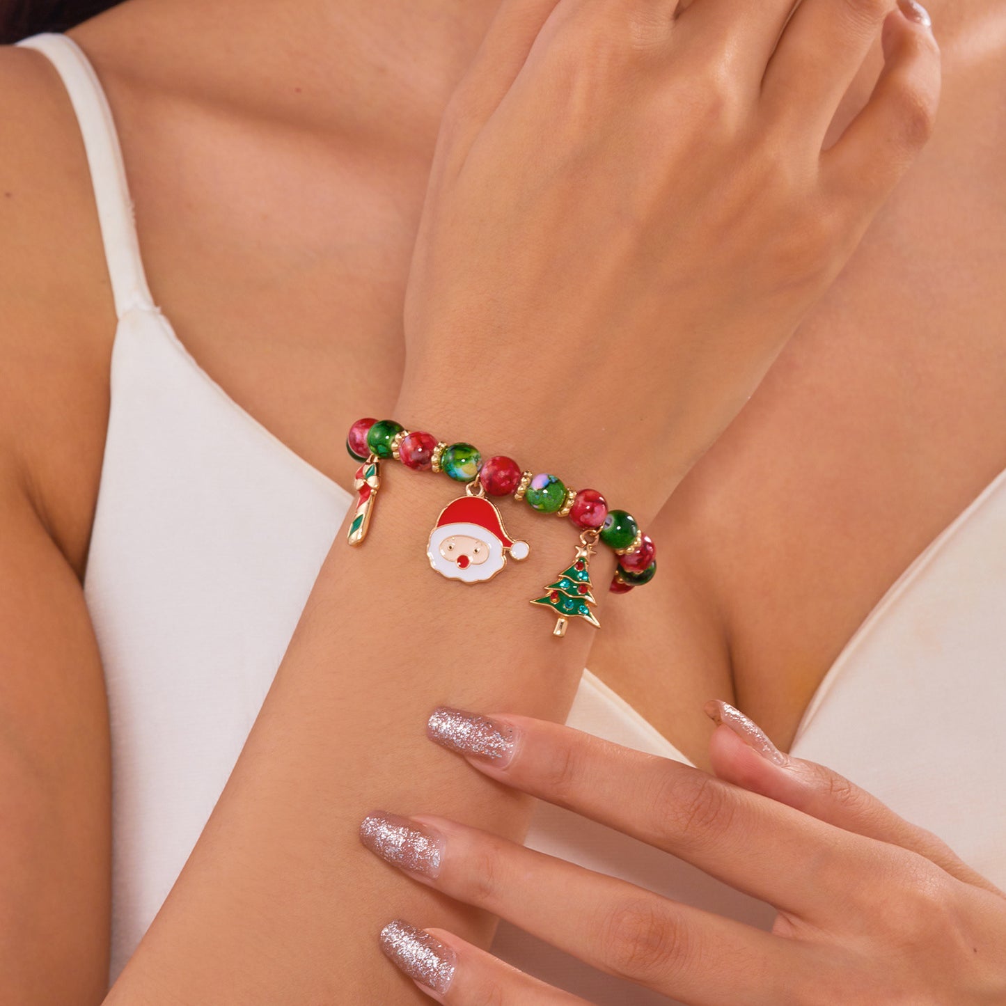 Braccialetto geometrico fatto a mano in lega con perline di Babbo Natale per uomo e donna, regalo di Natale, gioielli dell'amicizia