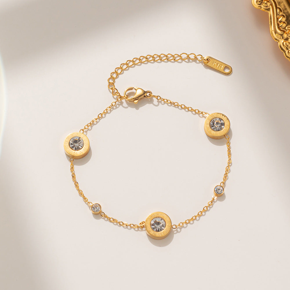 Minimalist Geometric Titanium Steel Bracelet with Zircon Accents for Women, Electroplated Fashion Accessory