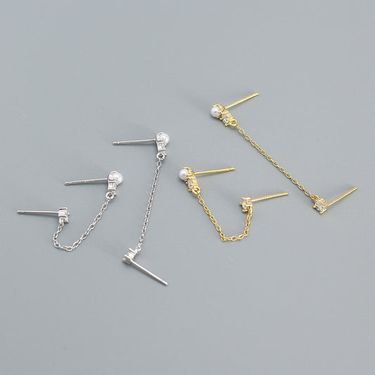 Pendientes Colgantes Dulces y Atrevidos de Plata Esterlina 925 con Forma Geométrica, Perlas de Imitación e Incrustaciones de Pedrería para Mujer