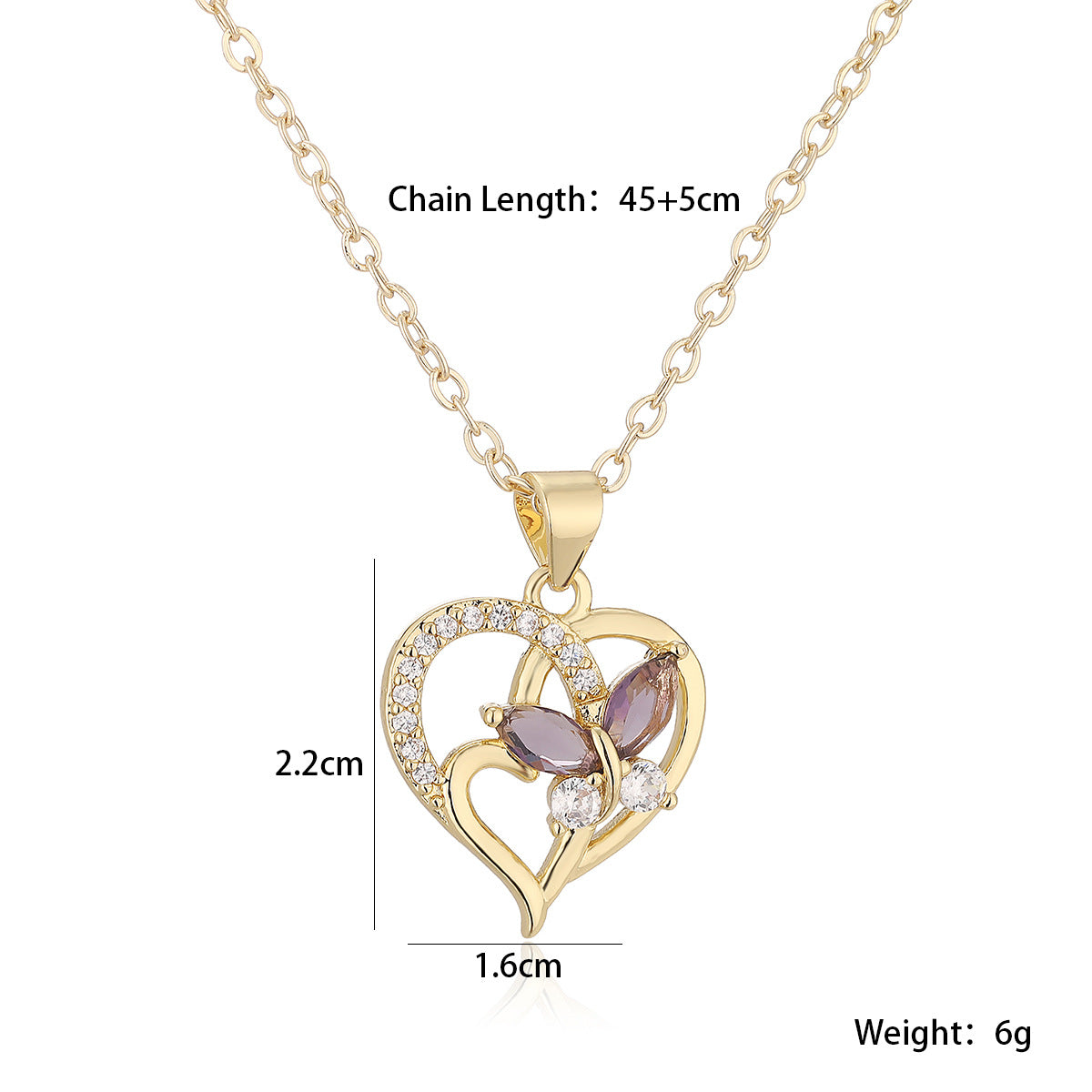 Minimalist Gold Plated Brass Heart Flower Cubic Zirconia Pendant Necklace for Women