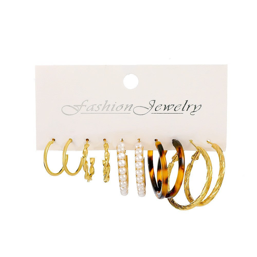 Fashion Geometric Round Gold Plated Zinc Alloy C-Shape Hoop Earrings with 925 Sterling Silver Posts