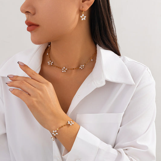 Floral Pearl Brass Plated Necklace for Women
