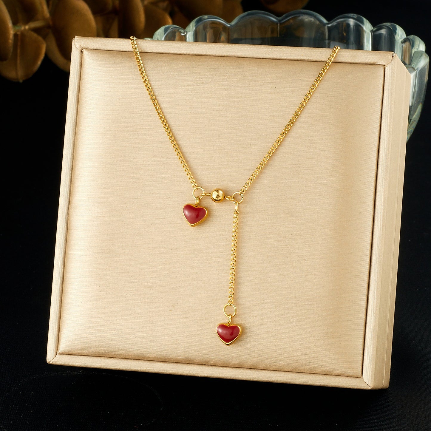 Minimalist Wine Red Heart Stainless Steel Plated Pendant Necklace with Tassel for Women