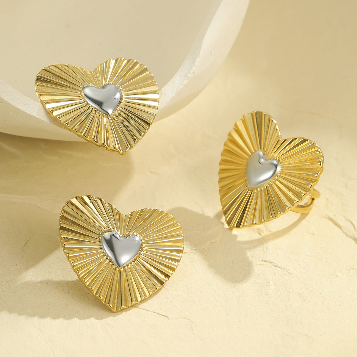 Vintage-Inspired Heart-Shaped Stainless Steel Earrings with Gold Plating for Women