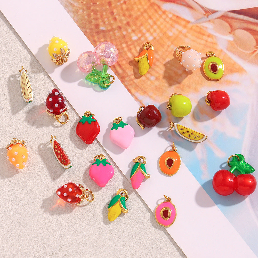 18K Gold Plated Stainless Steel Fruit Charm Bar