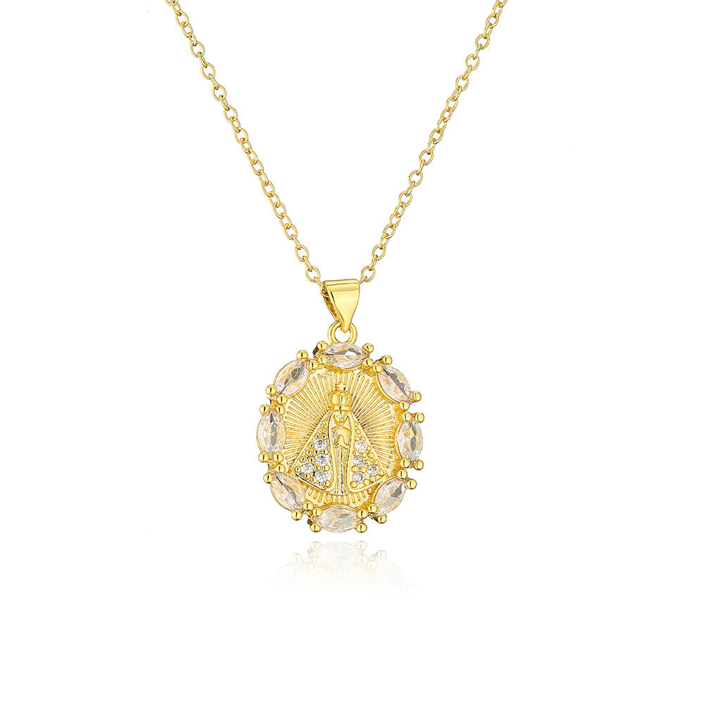 Minimalist Geometric Maria Pendant Necklace for Women in Copper with 18K Gold Plating and Micro-Pave Zirconia