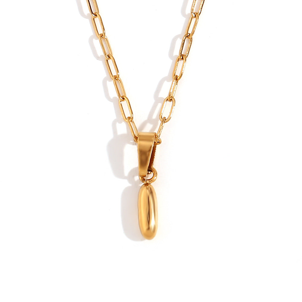 Minimalist Fashion Letter Pendant Necklace in Stainless Steel with 18K Gold Plating, Bubble-Inspired Mini Safety Pin Design for Women