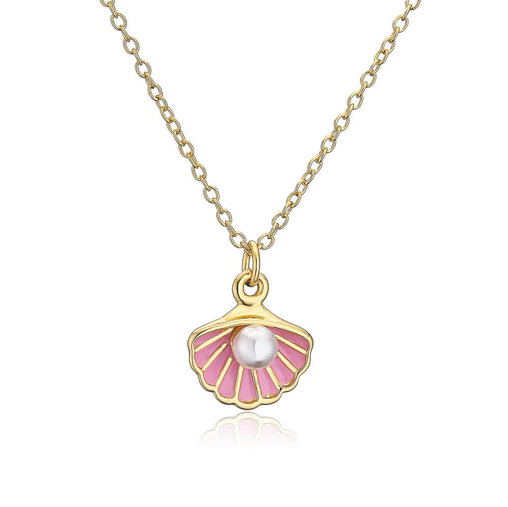 Geometric Drip Oil Gold Plated Brass Pendant Necklace with Pearl