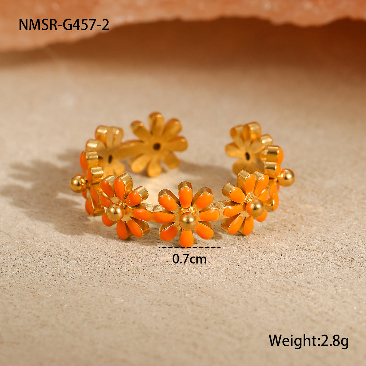 Anillo Minimalista de Margarita en Acero Inoxidable con Baño de Oro de 18K para Mujer