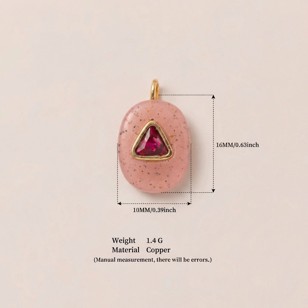 Colorful Birthstone Cubic Zirconia Round Square Glass DIY Charm Bar Gold Plated Brass Pendant
