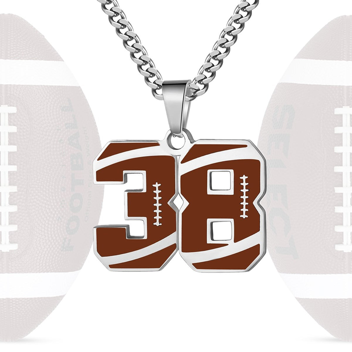 Motivational Football Number Pendant Necklace for Men in Stainless Steel with Polished Finish and Letter/Number Design
