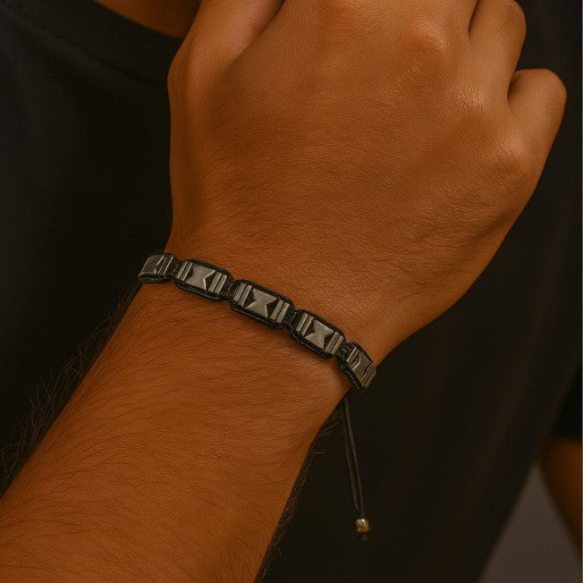 Punk Hip-hop Geometric Round Hematite Handmade Bracelet for Unisex