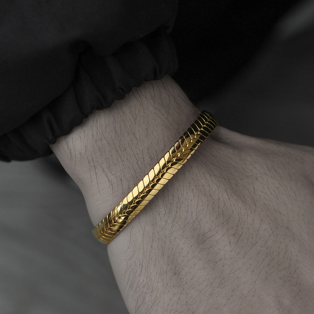 Twisted Rope Stainless Steel Plated Round Geometric Adjustable Cuff Bracelet