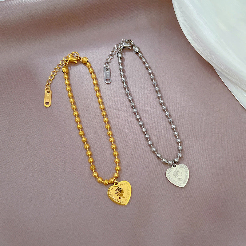 Vintage Sweet Heart Rhinestone PVD Titanium Steel Bracelet
