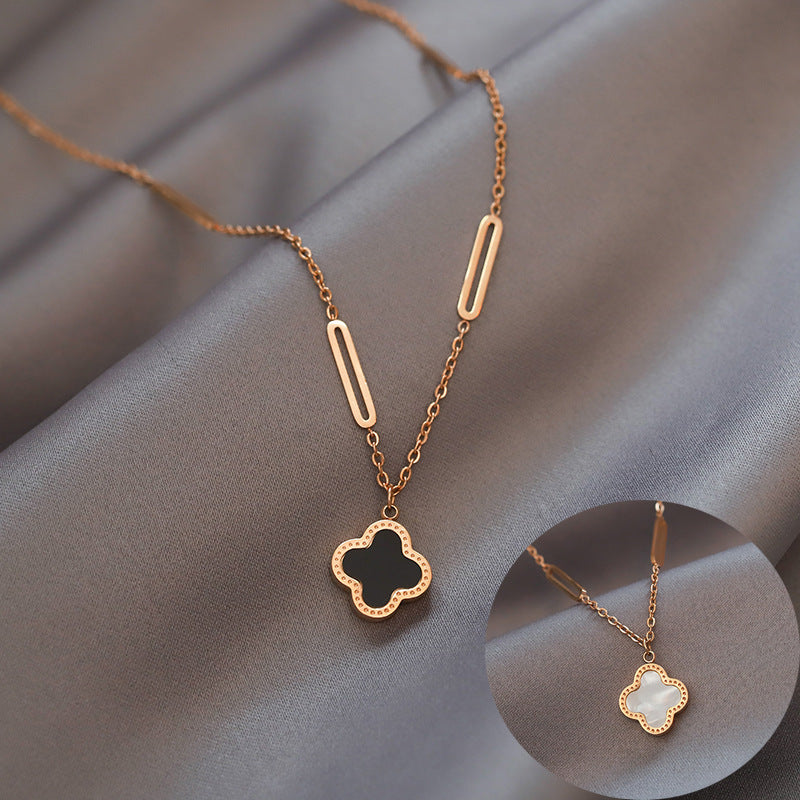 Minimalist Clover-Shaped Titanium Steel Necklace with Rose Gold Plating for Women