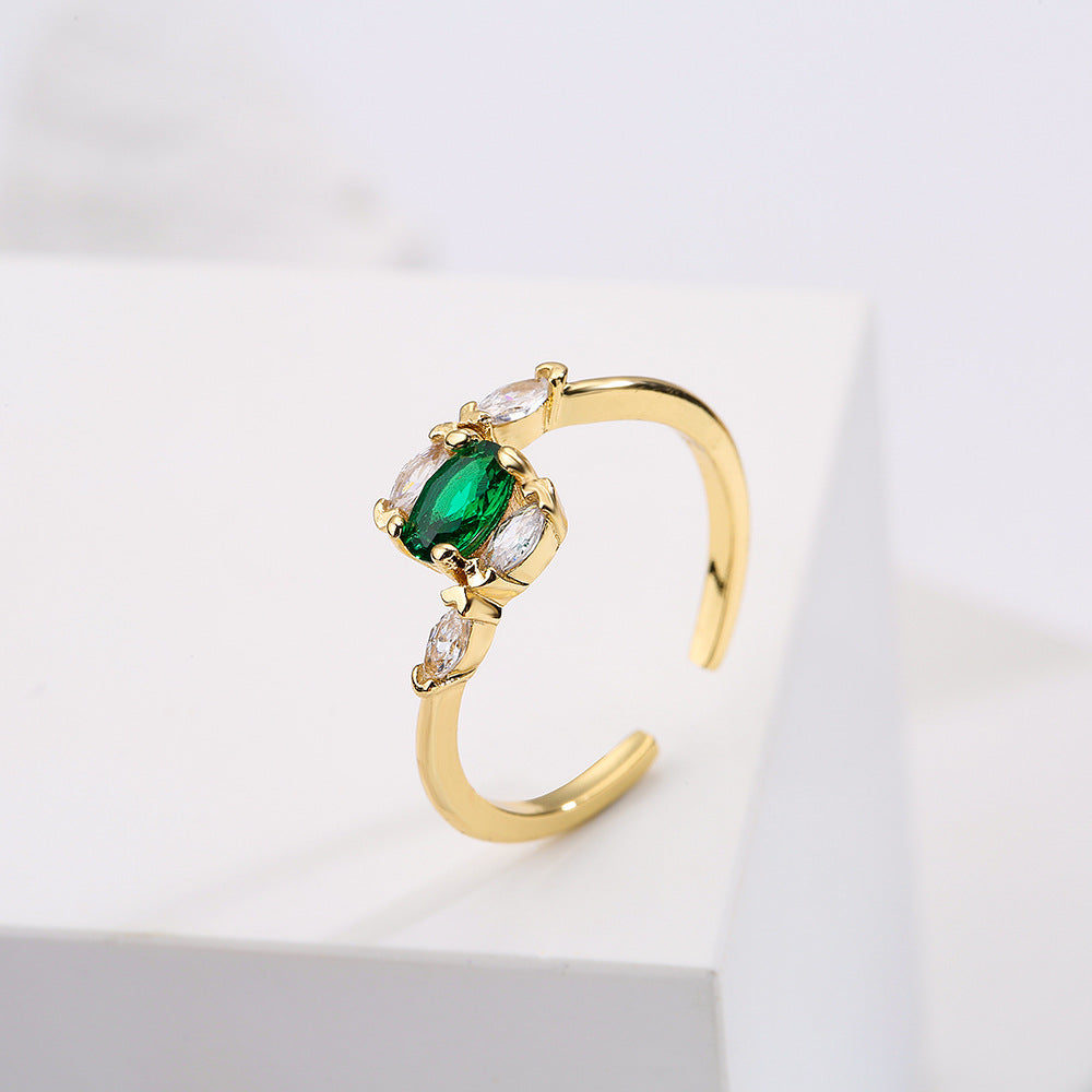 Anello aperto da donna stile INS, geometrico, in ottone placcato oro vero e zirconi micro-incastonati