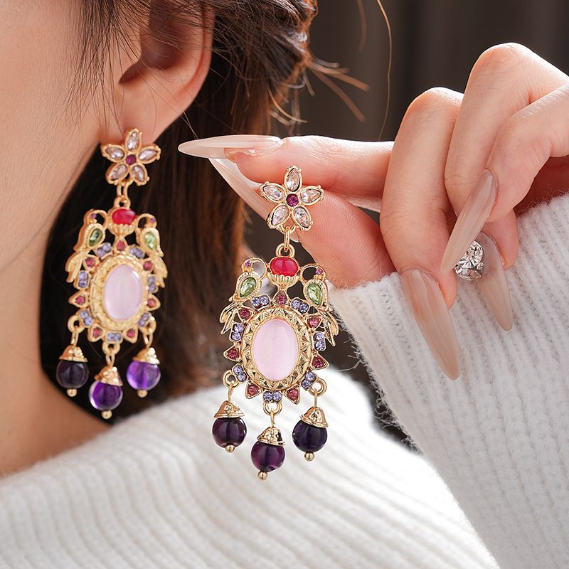 Vintage Geometric Earrings for Women with Gold-Plated Copper Base and Stainless Steel Posts, Bohemian-Inspired Lightweight Dangle Design