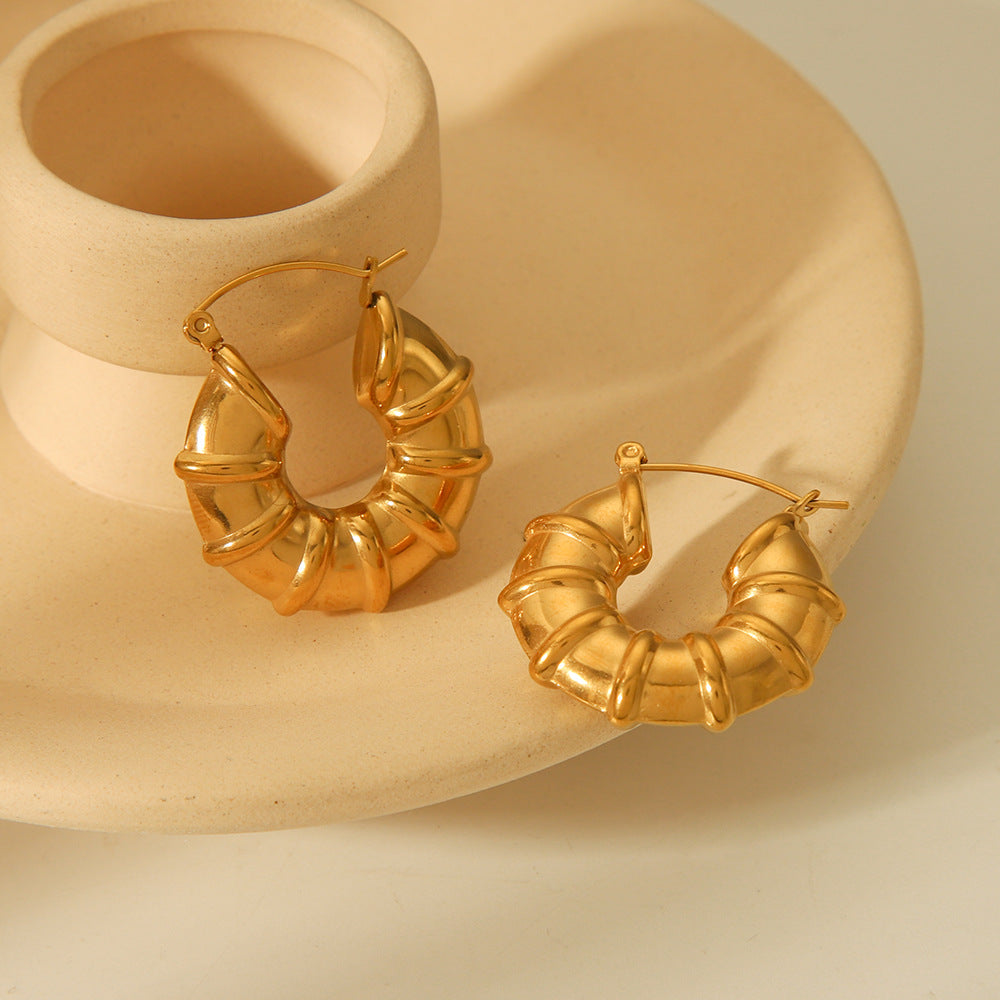Minimalist Geometric Hollow Bamboo Stainless Steel Earrings with Plating Finish for Women