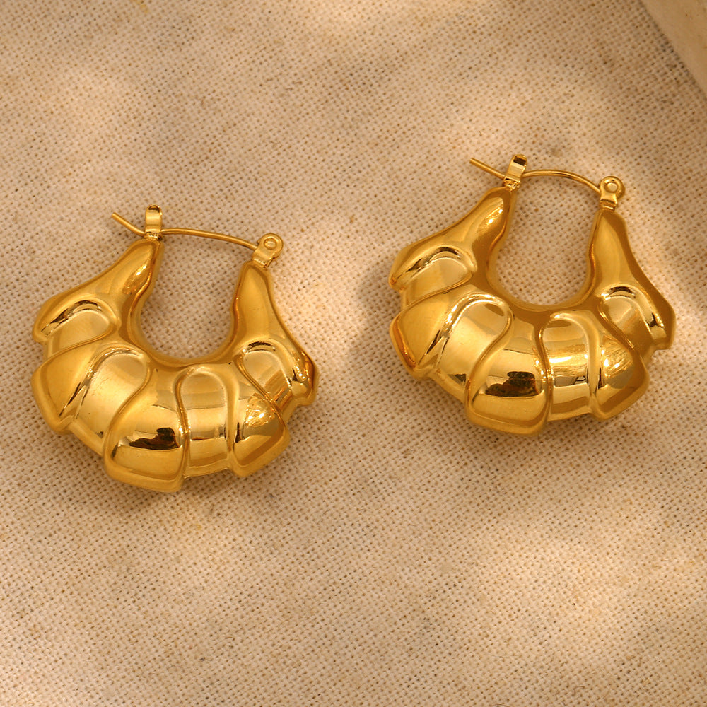 Minimalist Geometric Hollow Stainless Steel Earrings with 18K Gold Plating for Women
