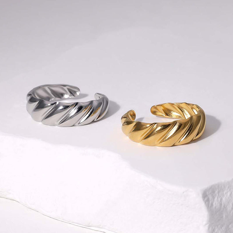Anello Aperto Minimalista Geometrico da Donna in Acciaio al Titanio con Finitura Placcata, Fascia Regolabile in Acciaio Inossidabile Ipoallergenico