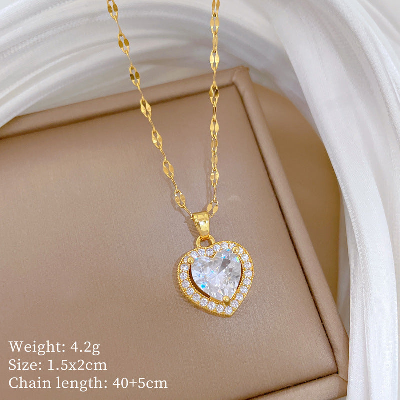 Sweet Minimalist Animal Shape Micro-Inlaid Cubic Zirconia Brass Pendant Titanium Steel Necklace for Unisex