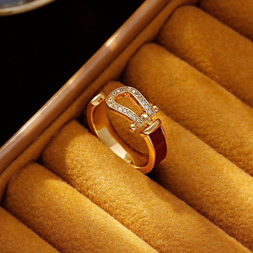 Fashion Luxury Geometric Irregular Enamel Zircon 18K Gold Plated PVD Copper Open Ring for Unisex