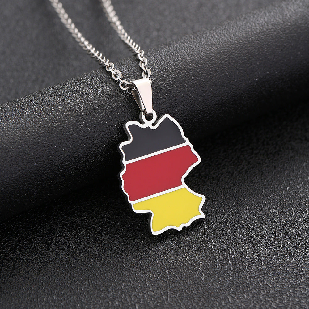 Moderno collar con colgante de mapa geométrico de Alemania en acero inoxidable con dije de acero de titanio, cadena O-Ring galvanizada, estilo unisex