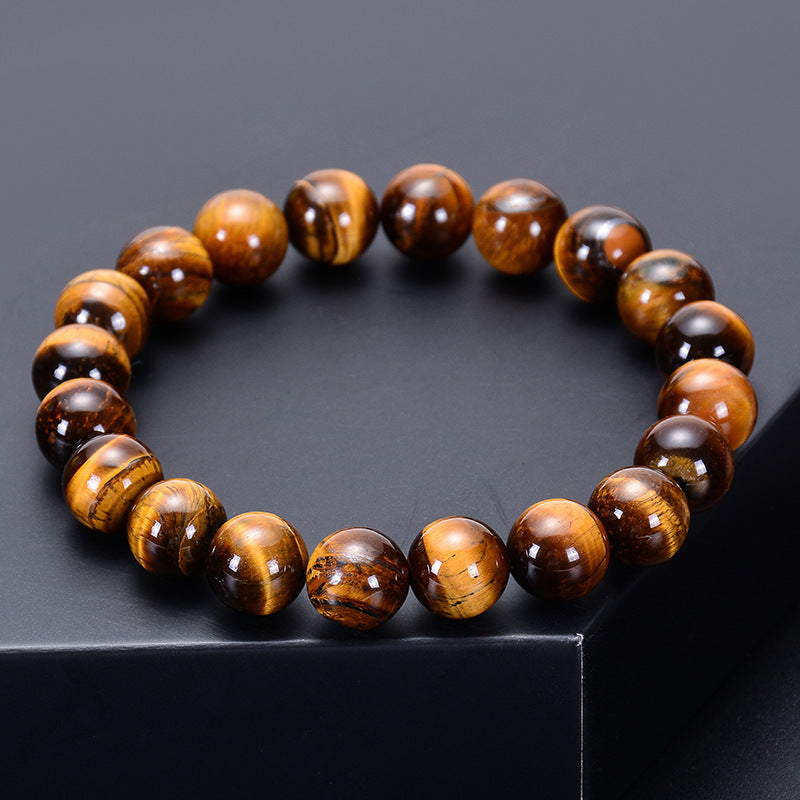 Fashion Elegant Natural Tiger's Eye Round Beaded Bracelet Unisex Geometric Handmade Single Loop Bangle
