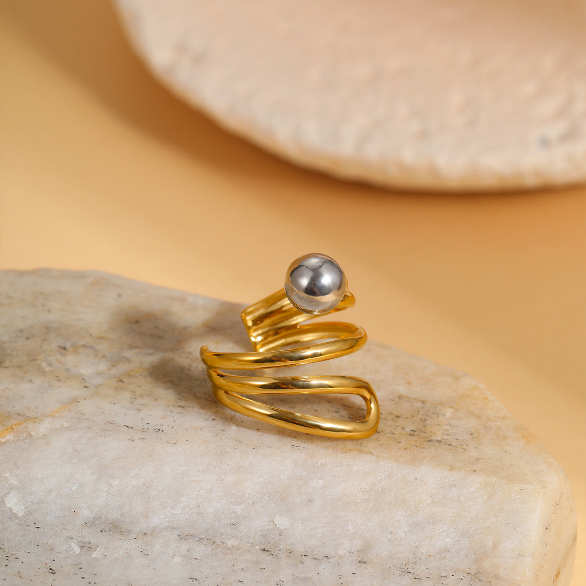 Anillo abierto minimalista geométrico de acero inoxidable con baño de oro y plata para mujer