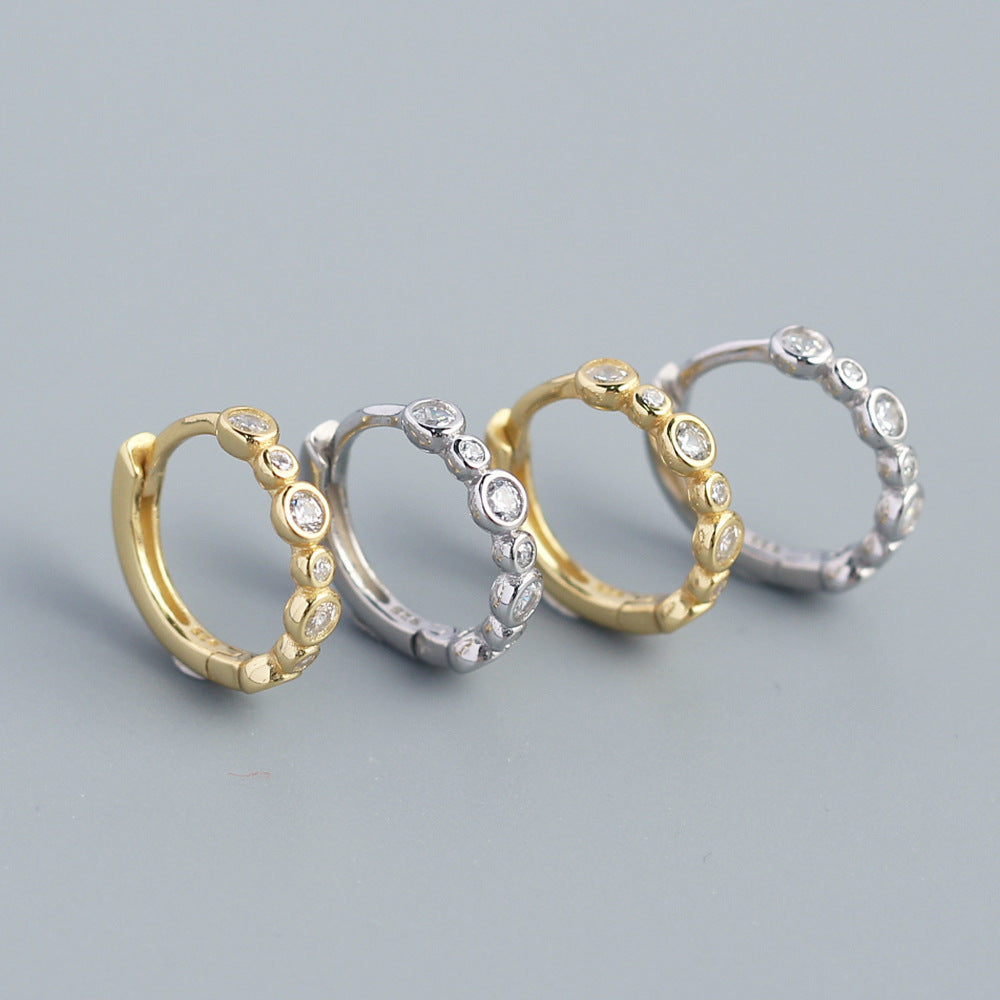 Orecchini a cerchio da donna minimalisti in argento sterling 925, geometrici, rotondi, con diamante intarsiato