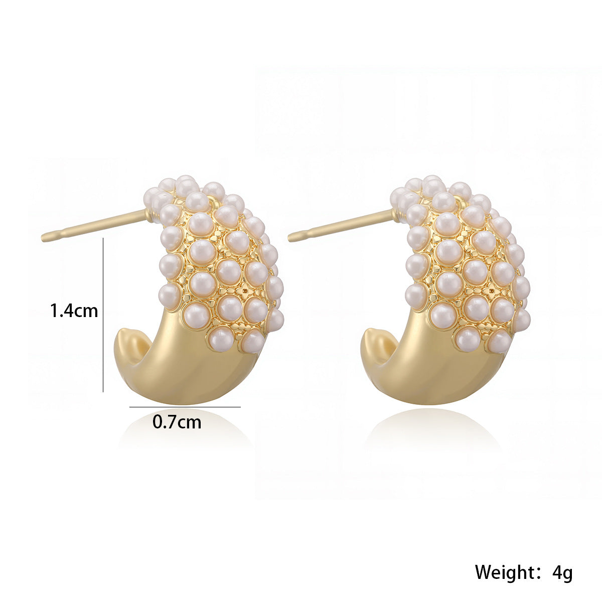 Minimalist Geometric Brass Gold Plated Pearl Stud Earrings with Abstract Design for Women