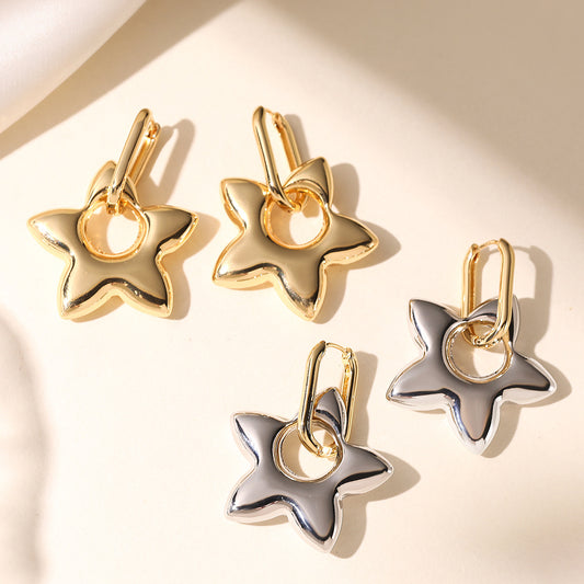 Minimalist Gold Plated Brass Star Earrings for Women