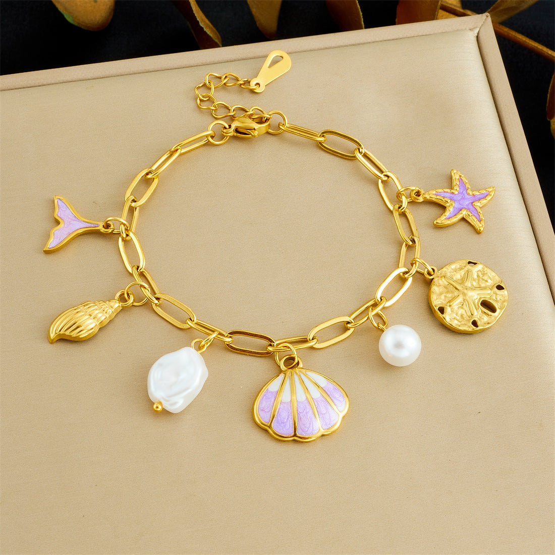 Creative Ocean Series Stainless Steel Drip Oil Pearl Animal Bracelet for Women