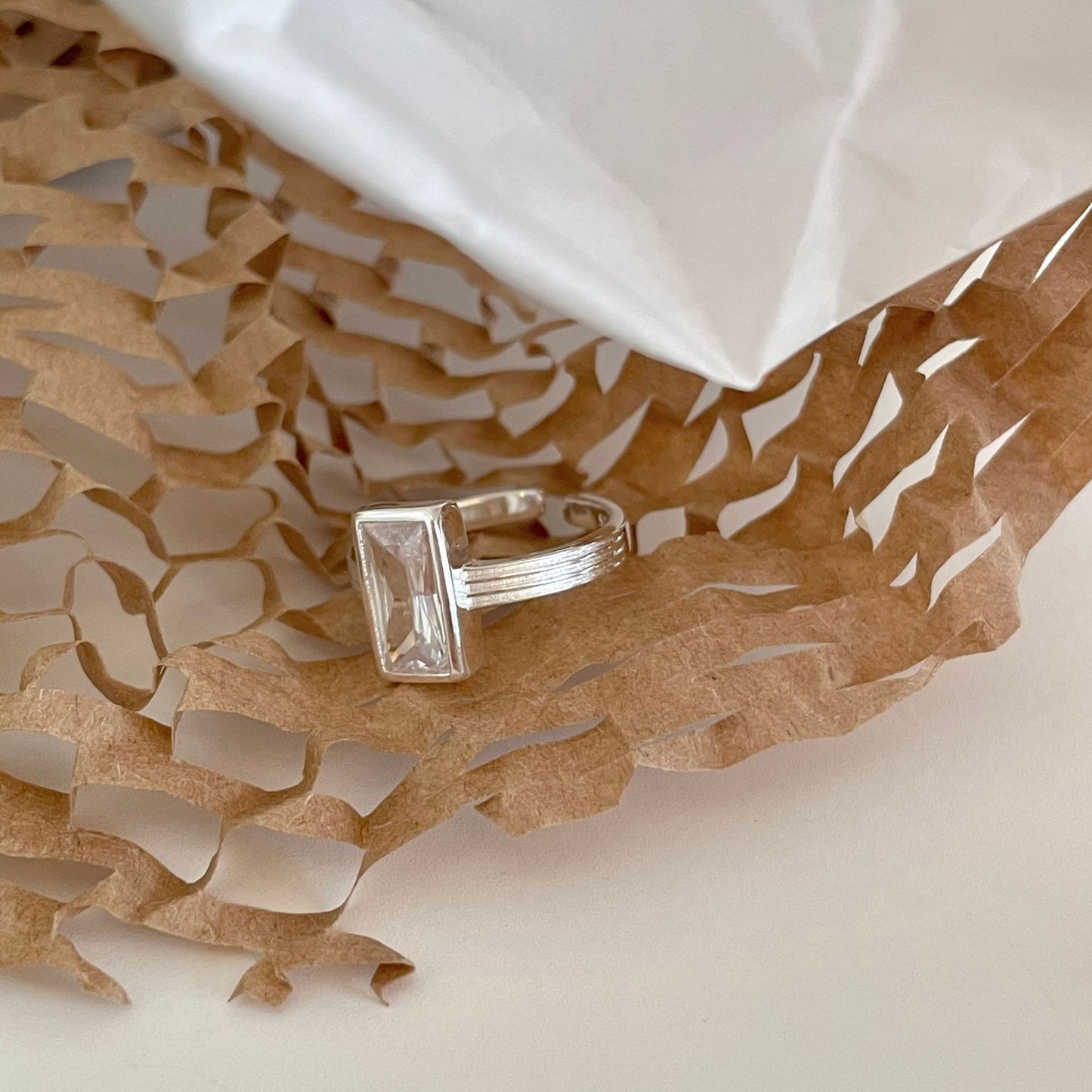 Sweet 925 Sterling Silver Rectangle Cubic Zirconia Inlay Ring