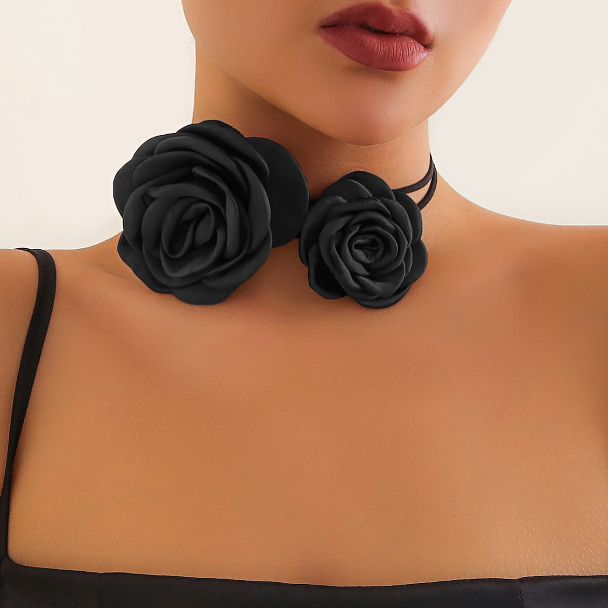 Floral Choker Necklace Set with 3D Rose and Camellia Design for Women, Fabric Band with Satin Finish, Geometric Floral Pattern