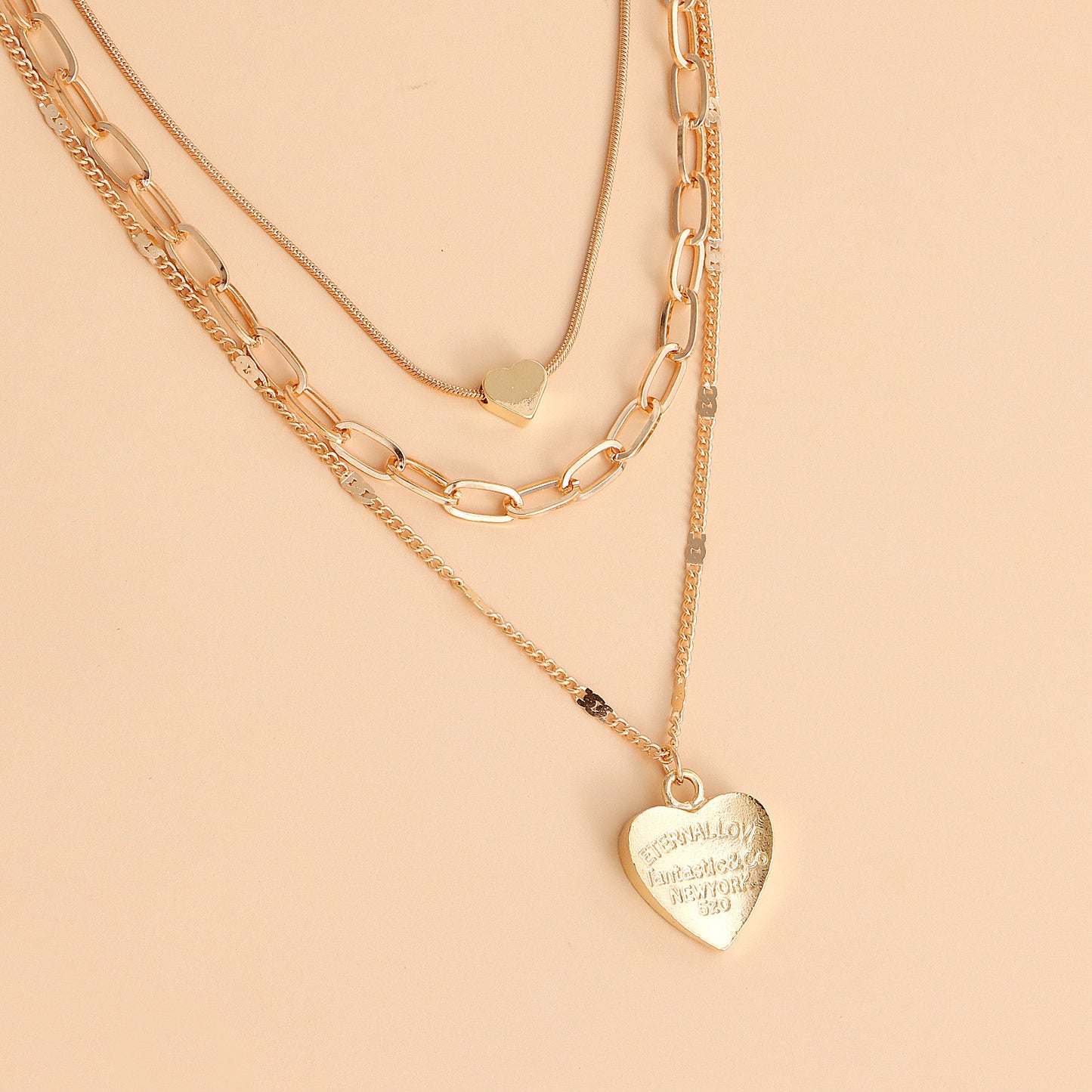 Minimalist Heart-Shaped Alloy Pendant Necklace with Gold Plating for Women, Snake Chain Design