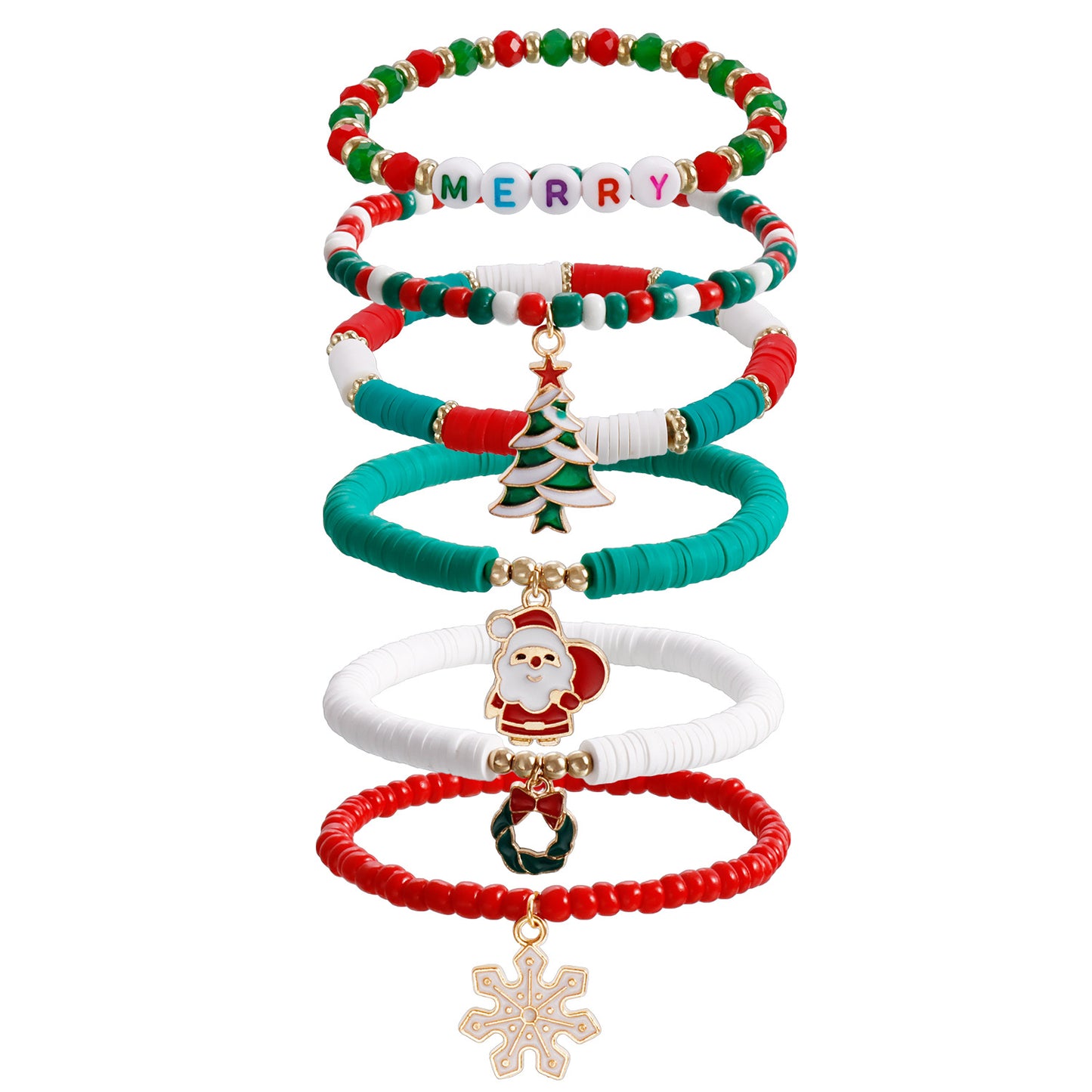 Geometric Style Handmade Polymer Clay Elastic Bracelet for Women with Plated Finish Christmas Gift
