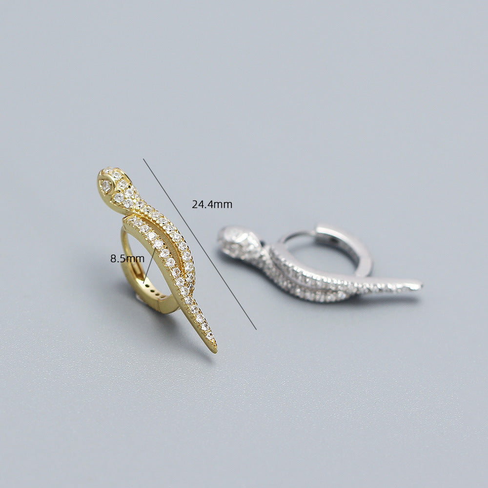 Trendy 925 Sterling Silver Snake Shape Hoop Earrings with Micro-paved Cubic Zirconia